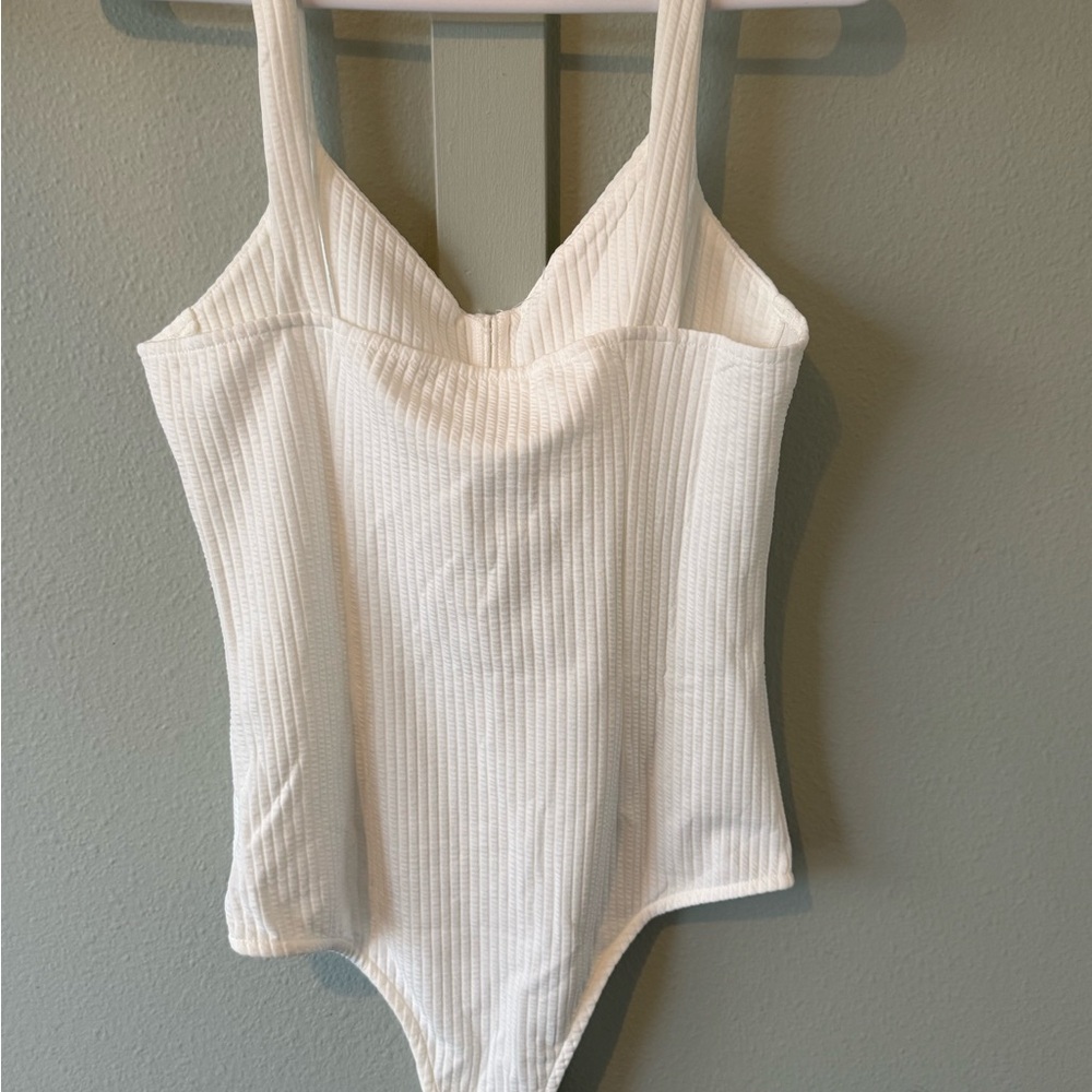 White Ribbed Bodysuit Top - Picture 2 of 3